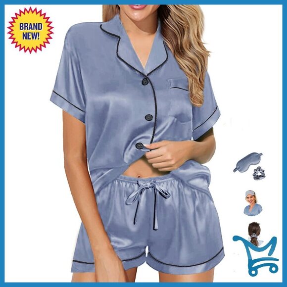 Other - Silk Satin Pajama Set 2-Piece Sleepwear Loungewear Button Down